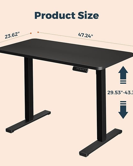 One-Piece Standing Desk 47 x 24 Inches, Small Adjustable Height Desk， Electric Sit Stand Desks Home Office Computer Workstation, Black
