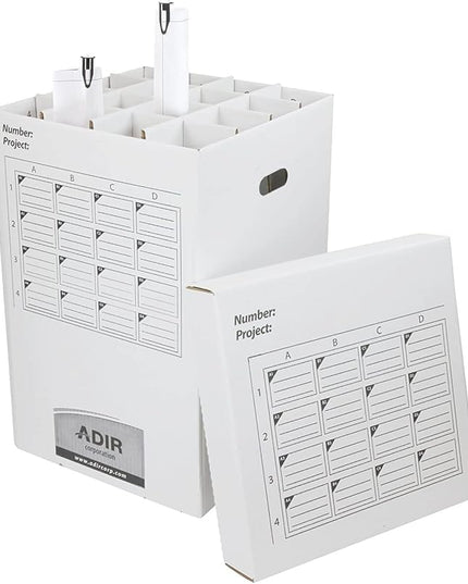 Adir Cardboard Roll File Storage Organizer - Vertical File Sorter - Blueprint, Poster, Plans, Gift Wrap, And Map Holder Station-16 Slots (for Rolls up to 25 Inches Long)