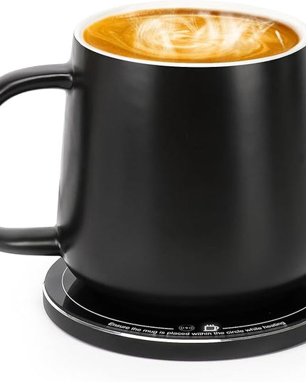 APEKX Warm Cup Coffee Mug Warmer Set - Smart Stable Constant Temperature 131°F, 15W Wireless Charging, 12.8 oz Capacity - Supports USB-C Interface, Automatic Power On/Off Function (4 H). (Black)