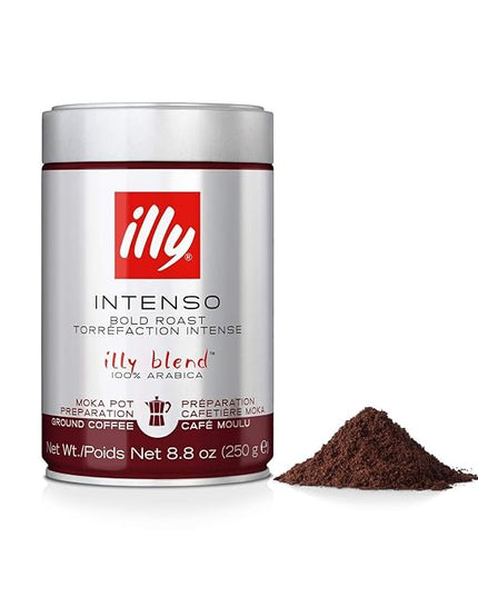 illy Ground Coffee Moka - 100% Arabica Flavored Coffee Ground - Rich Aromatic Coffee Grounds Profile – Intenso Dark Roast – Warm Notes of Cocoa & Dried Fruit - No Preservatives – 8.8 Ounce