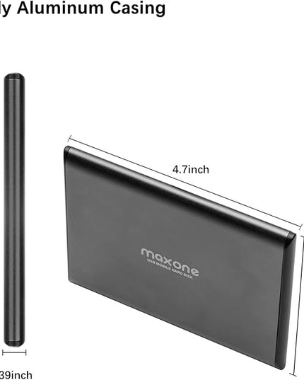 Maxone 2TB Ultra Slim Portable External Hard Drive HDD USB 3.0 Compatible with PC, Laptop, Charcoal Grey