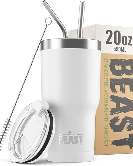 Beast 20 oz Tumbler Stainless Steel Vacuum Insulated Coffee Ice Cup Double Wall Travel Flask (Arctic White)