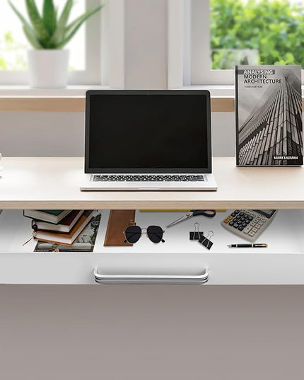 21.5" Under Desk Storage Drawer, White Sliding Pull-Out Drawer for Sit Stand Workstation