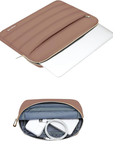 MOSISO 15-15.6 inch Laptop Case, 16 inch Puffy Laptop Sleeve Compatible with MacBook Pro 16, HP Dell ASUS Acer Toshiba Lenovo Notebook Computer, Polyester Horizontal Bag with Small Case, Mocha