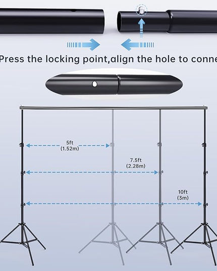 BEIYANG 8.5 x 10 FT Photo Backdrop Stand Kit, Adjustable Background Holder Support System Kit with Carrying Bag, for Photography Video Stutio, Parties Decoration, Advertising Display