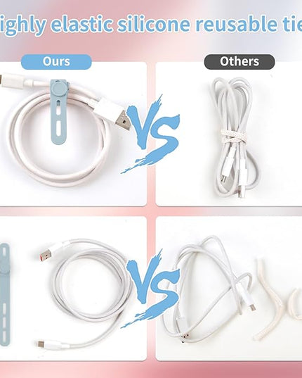 Oligei 25 Pcs Silicone Cable Ties, Cable Ties Reusable, High Elasticity Cord Wraps for Electrical Cords, Cord Organizer for Earphone, Phone Charger(Blue)