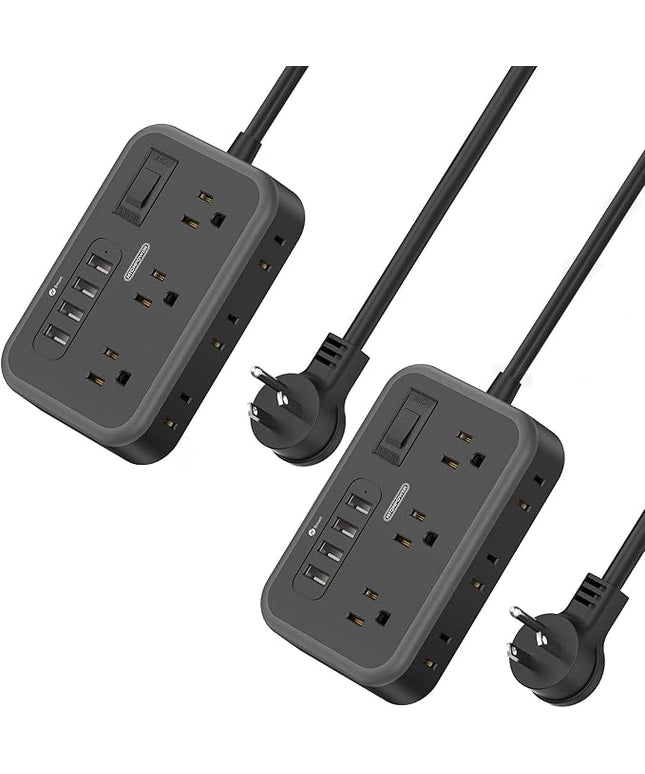2 Pack Power Strip with 6 Outlets(2 Side) and 4 USB, NTONPOWER Flat Plug Extension Cord 5 Ft, Overload Protection, Wall Mount, Compact Size Charging Station for Office Desk, Nightstand and Travel
