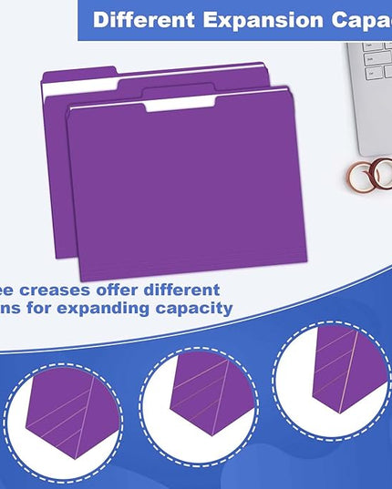File Folder, HERKKA 30 Pack 1/3 Cut Tab File Folders, File Folders Great for Organizing and Filing, Letter Size, Purple