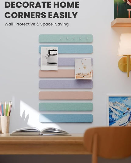 Cork Board Alternative Felt Strip Board 8-Pack 13"x2", Office Pin Board with 50 Push Pins, Adhesive Install for Bedroom Door & Home Office(Coastal Haze)