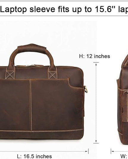 Augus Leather Laptop Briefcase for Men,Waterproof Travel Messenger Duffle Bags 15.6 Inch Laptop Bag