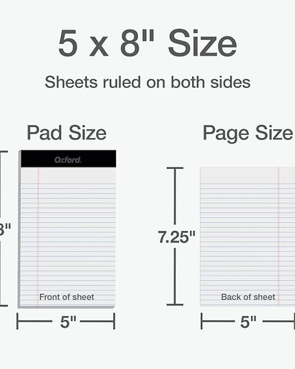 Oxford 5 x 8 Inch Legal Pads, 3 Pack, Narrow Ruled on Both Sides, White Lined Paper, 50 Perforated Sheets Per Writing Pad, Proudly Made in the USA (1017034)