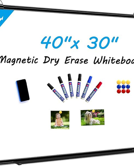 H-Qprobd 40"x30" Magnetic White Board Dry Erase Wall Mount Whiteboard - Office Home Classrooms White Board Hanging Writing Board with Black Aluminum Frame