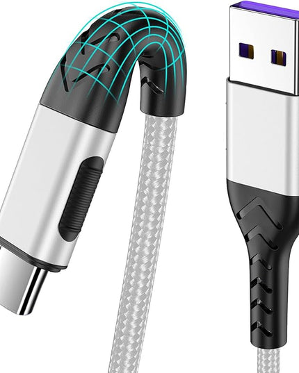 Durcord 2Pack 10ft Fast USB Type C Charging Cable for Android/Phone/Pad/Laptop, Type C Charger Braided USB Cable Bright Silver