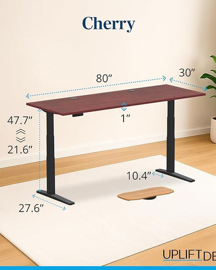 UPLIFTDESK V3 2-Leg Cherry Laminate Wood Standing Desk – Adjustable Height, Advanced 1-Touch Memory Keypad, Under Desk Cable Management, Wire Grommets & Rocker Board (Black C-Frame, 80 x 30 inch)