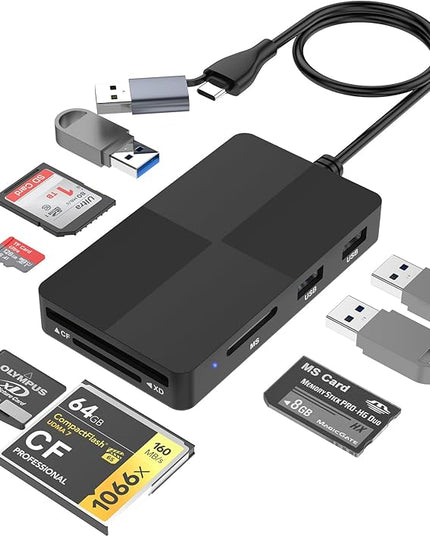 Memory Stick Pro Duo Adapter, USB C + USB 3.0 Multi Card Reader for MS/SD/TF/XD/CF/, 8 in 1 Memory Card Reader (USB A + USB C)