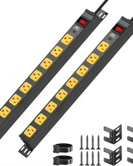 Mountable Long Power Strip, 2100 Joules Heavy Duty Surge Protector Power Strip, Slim Metal Power Bar with 6ft 14AWG Cord, 8-Outlet, ETL Listed, for Wall Mount, Under Desk, Garage, Workshop, Office 2PK