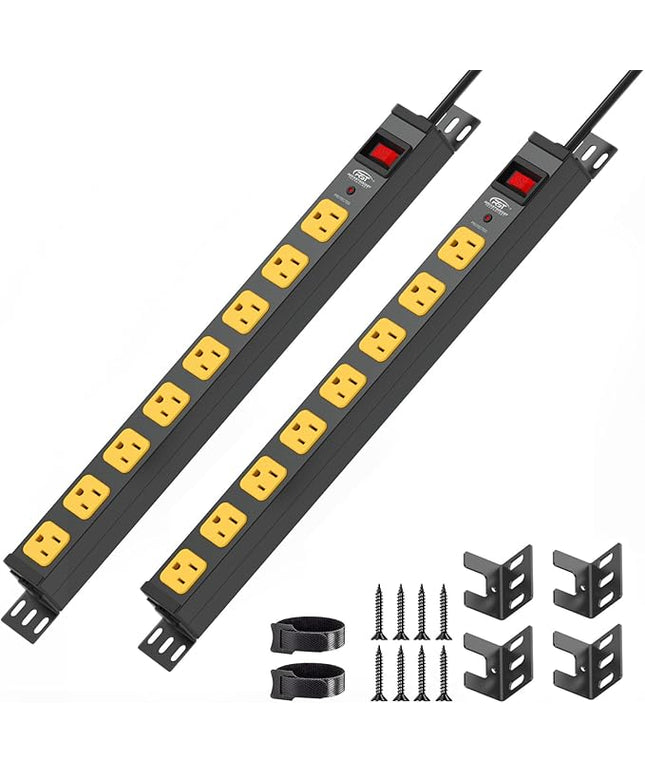 Mountable Long Power Strip, 2100 Joules Heavy Duty Surge Protector Power Strip, Slim Metal Power Bar with 6ft 14AWG Cord, 8-Outlet, ETL Listed, for Wall Mount, Under Desk, Garage, Workshop, Office 2PK