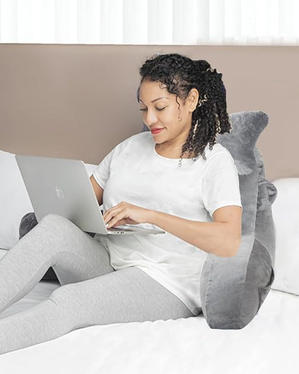 SLIGUY Reading Pillow for Sitting in Bed Couch Adult, Back Pillow with arm Support and Pockets, Adult Back Pillow Bed Chair for Bed Rest, Reading, Watching TV, Gaming for Boys and Girls Light Grey