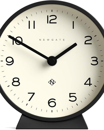 NEWGATE® M Mantel Echo Desk Clock | Modern Round Design | Black | Easy to Read Numbers | Contemporary Style for Desk, Table, Shelf or Bedside