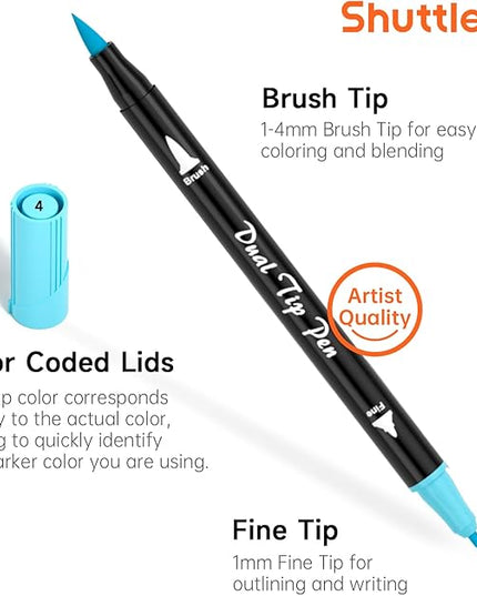 Shuttle Art Pastel Brush Pens, 56 Pastel Colouring Pens, Dual Tip Brush Markers with Fineliner Tip, Drawing Felt Tip Pens for Adults Colouring Books, Painting Sketching Calligraphy and Journaling