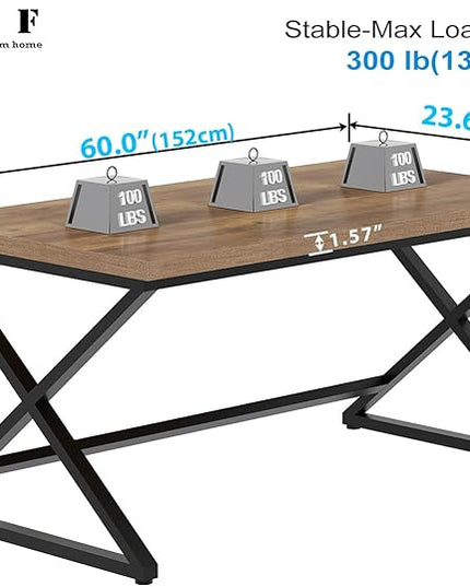 IBF 60” Rustic Computer Desk, Modern Wood Metal Home Office Desk, Farmhouse Work Desk for Writing Study in Bedroom, Minimalist Laptop Executive Workstation Computer Gaming Table, Rustic Oak, 60 in