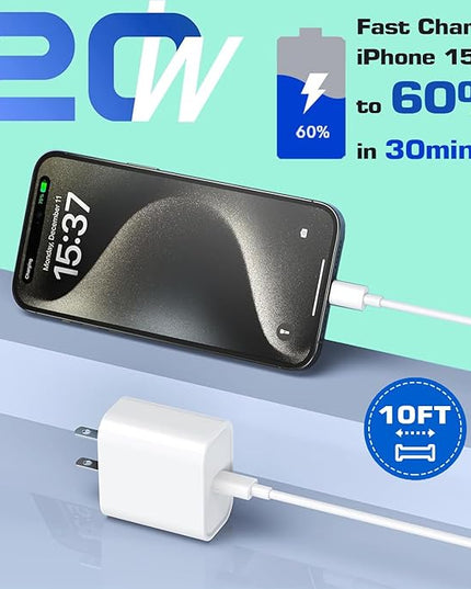 iPhone 16 Charger Fast Charging, 3Pack 20W USB C Fast Charger Plug 10ft USB C to USBC Cable Cord Compatible iPhone 16/16 Pro Max/15 Pro/15 Plus,iPad Air M2 11/13 inch,iPad Pro M4 11/13inch,iPadAir 4/5