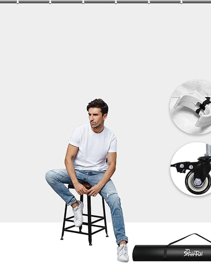 7x6.5ft Movable Backdrop Stand With White Screen and Wheels - Photography Background Stand for Photoshoot, Studio Video Recording, Events, Streaming