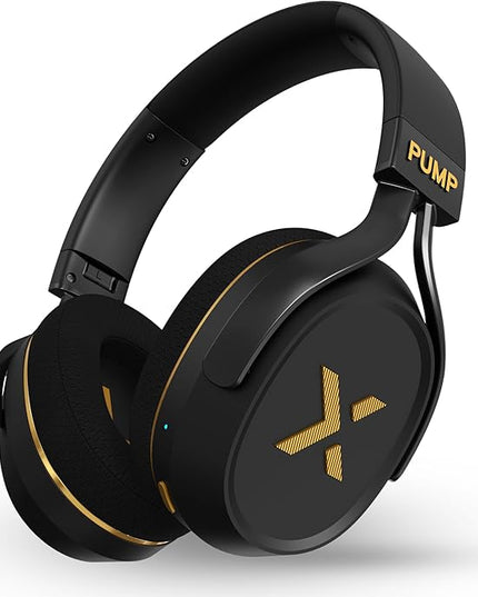 BlueAnt Pump X Wireless Over-Ear Headphones, Bluetooth, Powerful Bass, Active Noise Cancelling & Transparency Mode, Interchangeable Ear Cups, All-Day Comfort for Gym and Training, Black/Gold