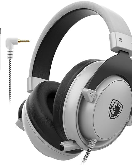SADES MPOWER Stereo Gaming Headset for PS4, PC, Mobile, Noise Cancelling Over Ear Headphones with Retractable and Flexible Mic & Soft Memory Earmuffs for Laptop -Angel Edition (Grey)