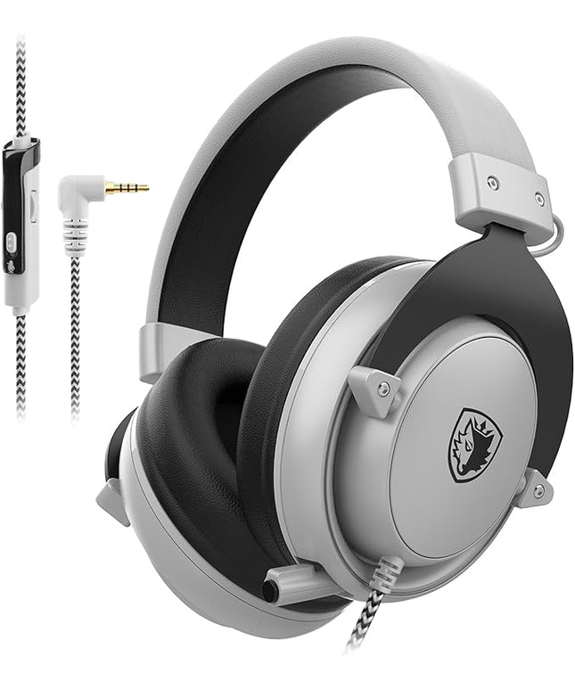 SADES MPOWER Stereo Gaming Headset for PS4, PC, Mobile, Noise Cancelling Over Ear Headphones with Retractable and Flexible Mic & Soft Memory Earmuffs for Laptop -Angel Edition (Grey)