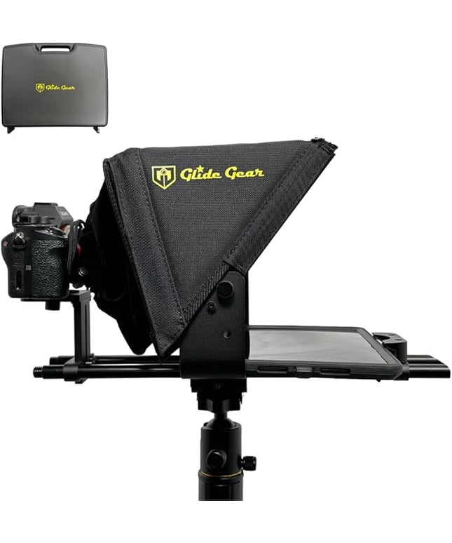 Glide Gear TMP 500 Teleprompter – DSLR, Tablet, Smartphone – 12" Glass, 15mm Rails, Hard Case, No Assembly