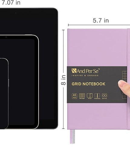 &And Per Se Graph Journal Notebook, 160 Pages, 5.7 x 8 inches College Ruled Thick Paper Notebook Journals for Writing, Grid Hardcover Notebook(1 Pack, Lavender)