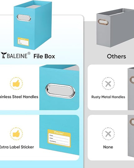 BALEINE File Organizer Box, Cardboard File Folder Organizer with Handle for Letter Size, Portable Collapsible Hanging Filing Box for Home Office Document Storage (4 Pack, Blue)