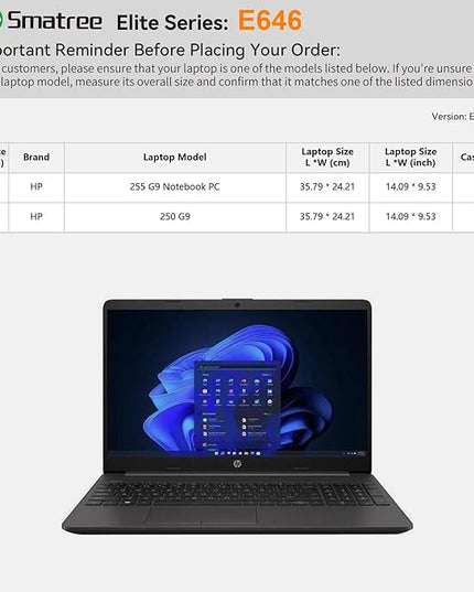 Smatree Laptop Sleeve for 15.6 inch HP 255/250 G9 Notebook PC, Computer Case with Accessory Pocket, YKK Zipper, Patented Super-Corner Design(E646)