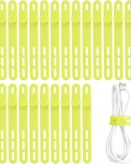 Oligei 25 Pcs Silicone Cable Ties, Cable Ties Reusable, High Elasticity Cord Wraps for Electrical Cords, Cord Organizer for Earphone, Phone Charger(Yellow)