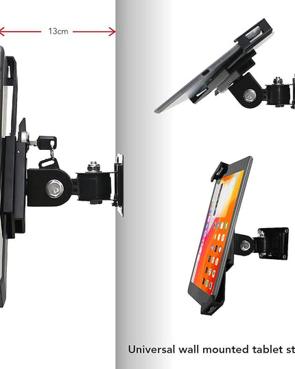 WeSTRUGGLE Tablet Wall Mount Holder with Lock and Key, Rotate Design Arbitrary Adjustment,Multi Angle,Bracket for Most 8 to 10.4 Inch,and for iPad Air &10.2,10.9,Pro 11 Galaxy tab,and More (Black)