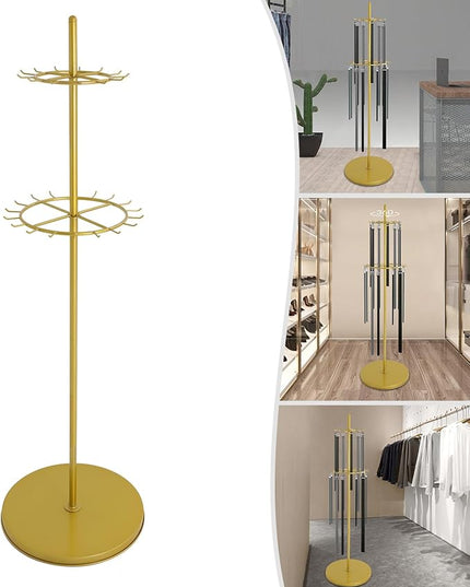 Floor Standing Belt Display Rack 66.1 Inch Metal Tie Scarf Organizer with Multi-Hook Design, Retail Clothing Display Stand for Belts Ties Scarves in Store Bedroom or Commercial Use