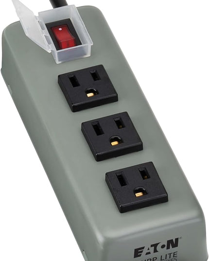 Eaton Tripp Lite Series 3-Outlet Heavy Duty Power Strip, Metal, Mountable (Wall Mount & Under Desk), 9ft Extension Cord, On/Off Switch Cover, Industrial Garage Shop Work Bench Applications (3SP9)