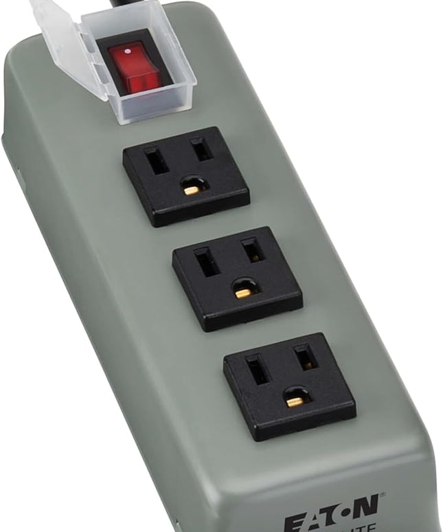 Eaton Tripp Lite Series 3-Outlet Heavy Duty Power Strip, Metal, Mountable (Wall Mount & Under Desk), 9ft Extension Cord, On/Off Switch Cover, Industrial Garage Shop Work Bench Applications (3SP9)