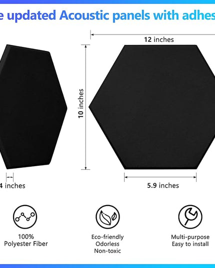 18 Pack Acoustic Panels-12"X10"X 0.4" Self-Adhesive Soundproof Wall Panels High-Density Sound Absorbing Panel Acoustic Treatment Panel Used in Home & Offices （Black Hexagon）