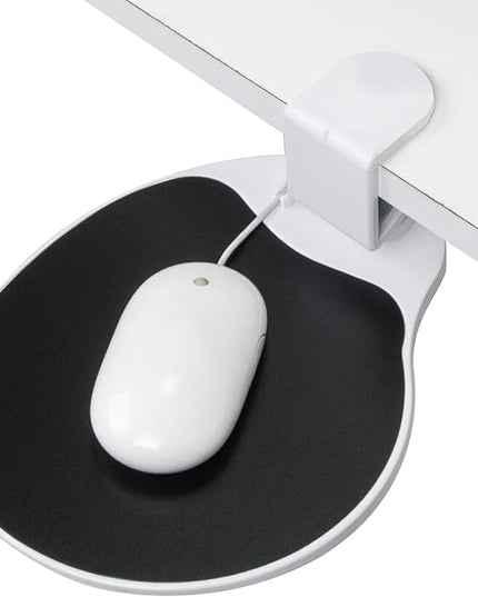 EHO Clamp on Mouse Platform, Clip on Pad Rotating 360 Degree, Ergonomic Mouse Tray Attachment, Mouse Pad, Slide Out Tray, Suitable for 1.5" Thickness Desk, for Home Office Desk Organizer (Platinum)