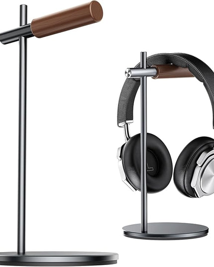 Oak Headphone Stand, Wood Headset Stand for Desk, Universal Holder for Airpods max, Bose, Beats, Gaming, Apple Vision Pro, VR Display Stand (Gray)