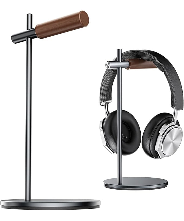 Oak Headphone Stand, Wood Headset Stand for Desk, Universal Holder for Airpods max, Bose, Beats, Gaming, Apple Vision Pro, VR Display Stand (Gray)