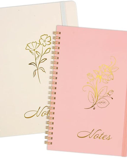 Joyberg Aesthetic Spiral Notebook, 2PCS Cute Notebook, 8.3" x 6" Notebook For Women, A5 Spiral Journal Notebook for Office/School/Home (Pink & Beige)