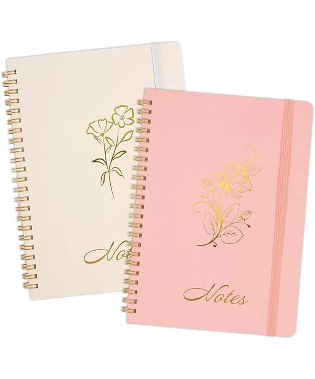 Joyberg Aesthetic Spiral Notebook, 2PCS Cute Notebook, 8.3" x 6" Notebook For Women, A5 Spiral Journal Notebook for Office/School/Home (Pink & Beige)