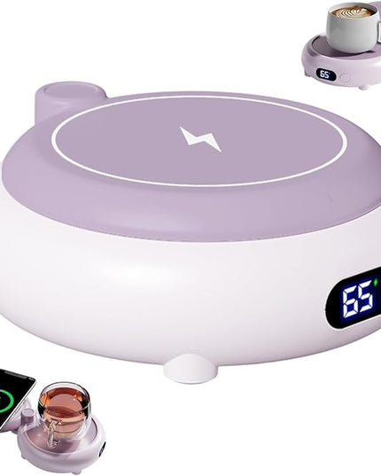 Coffee Mug Warmer for Desk, 3 Heating Setting 2-in-1 Rechargeable Mug Warmer ＆ Phone Chargers Timing Coffee Heater for Desk Home Office