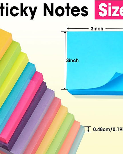 24 Pads Sticky Notes 3x3, Self-Stick Pads Bulk Bright Colors, School Supplies, Office Products, 50 Sheet/Pad