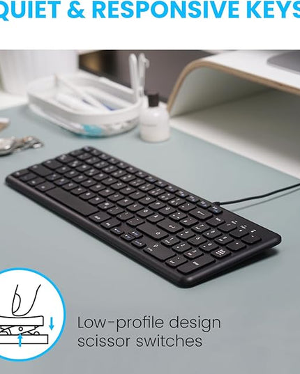Perixx PERIBOARD-213U Wired Silent USB Scissor Keyboard - 14.45x4.76x0.70 Inches Compact Design with Number Pad - Black - US English (PB-213BUS-11738)