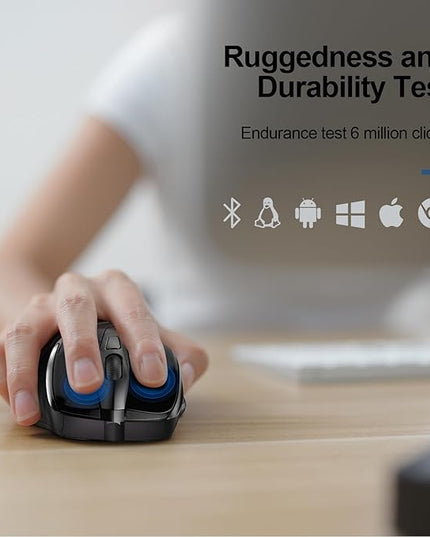 TECKNET Wireless Mouse (2.4G & BT5.0/3.0) Silent 4800 DPI Computer USB A & Bluetooth Mouse 6 Buttons, Wide Compatibility - Black