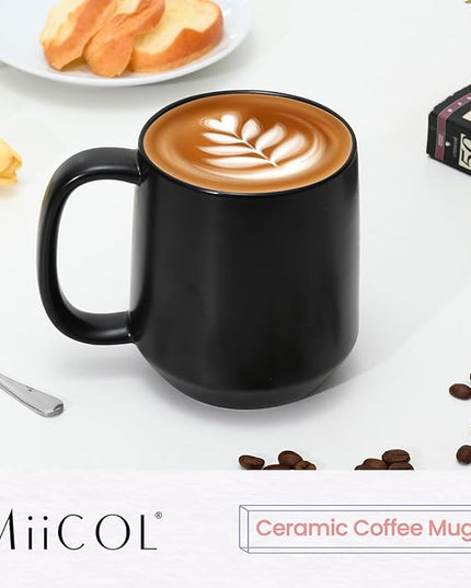 Miicol Ceramic Coffee Mug, 16 oz Large Coffee Cup, Tea Mug with Handle, Flat Bottom Mug for Men, Women, Office, Microwave and Dishwasher Safe, Multi-Color, Black